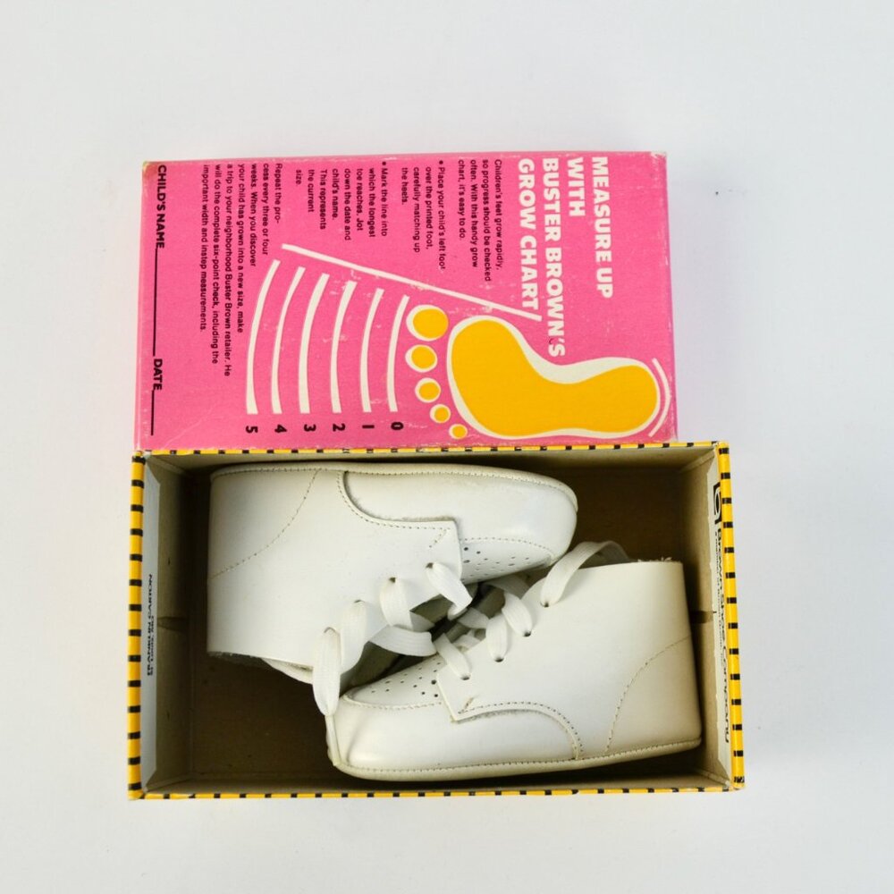 Buster Brown Cribbers Infant White Leather Lace-Up Shoes With Original Box - Picture 6 of 6